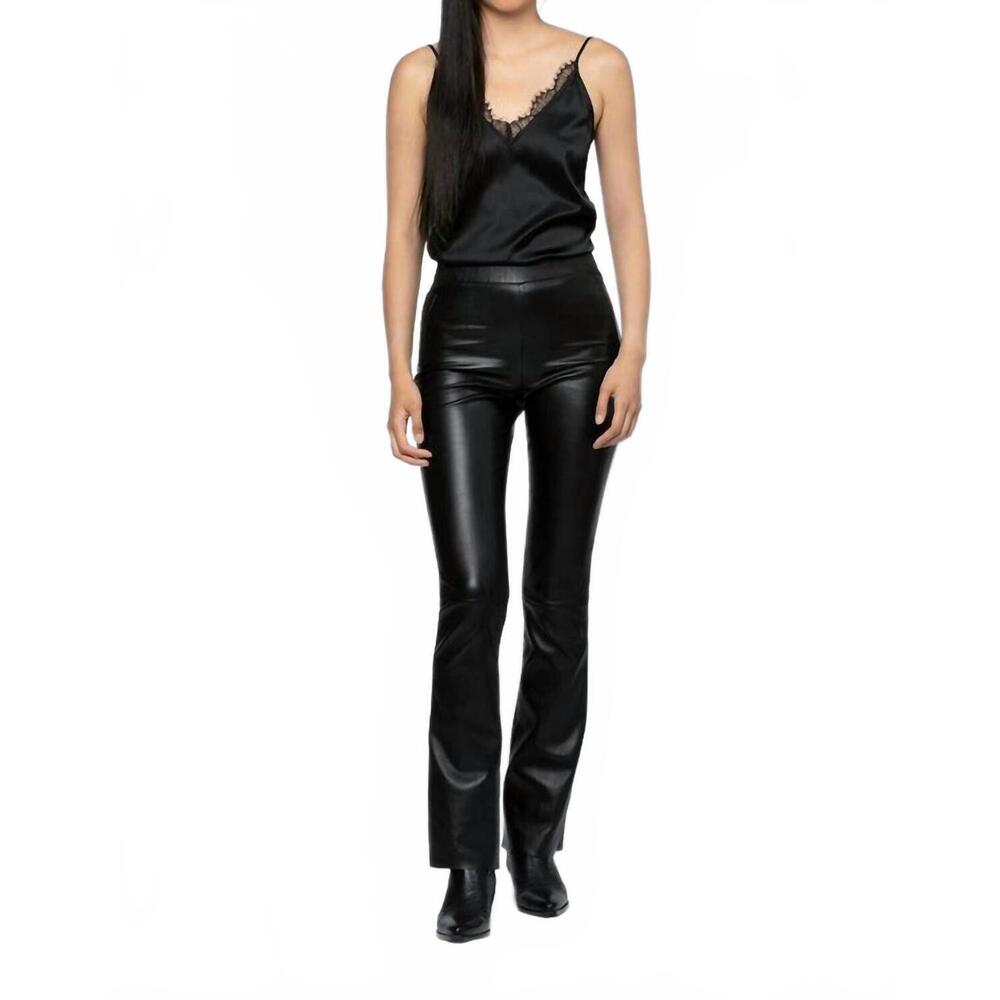 NEW MAX&MOI beyina lambskin leather flare pant in black